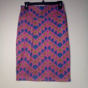 Lularoe Skirt Women S Straight Knee Length Pull On Stretch Pattern Colorful